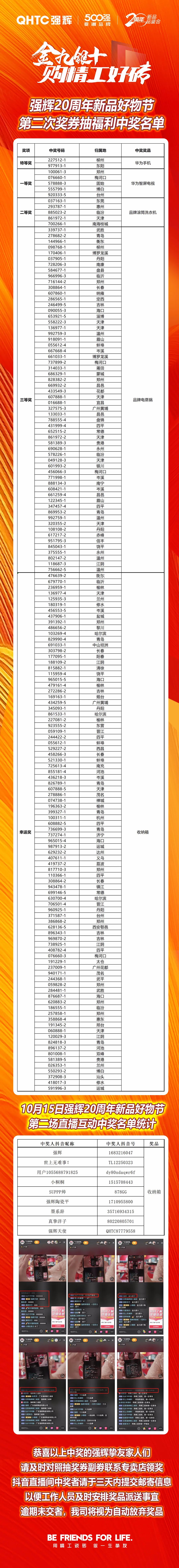 強(qiáng)輝20周年新品好物節(jié)第二場(chǎng)直播獲獎(jiǎng)名單公布！